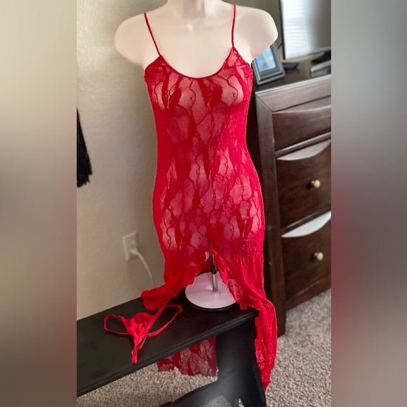 Leg Avenue Red high low mermaid style lace lingerie w/ matching panty - Picture 1 of 13
